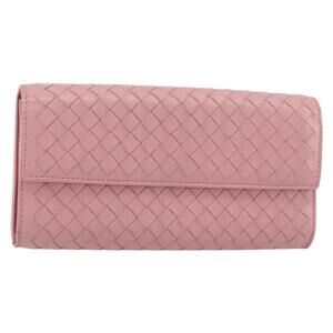 BOTTEGA VENETA INTRECCIATO Long Wallet Leather Pink Auth bs31596